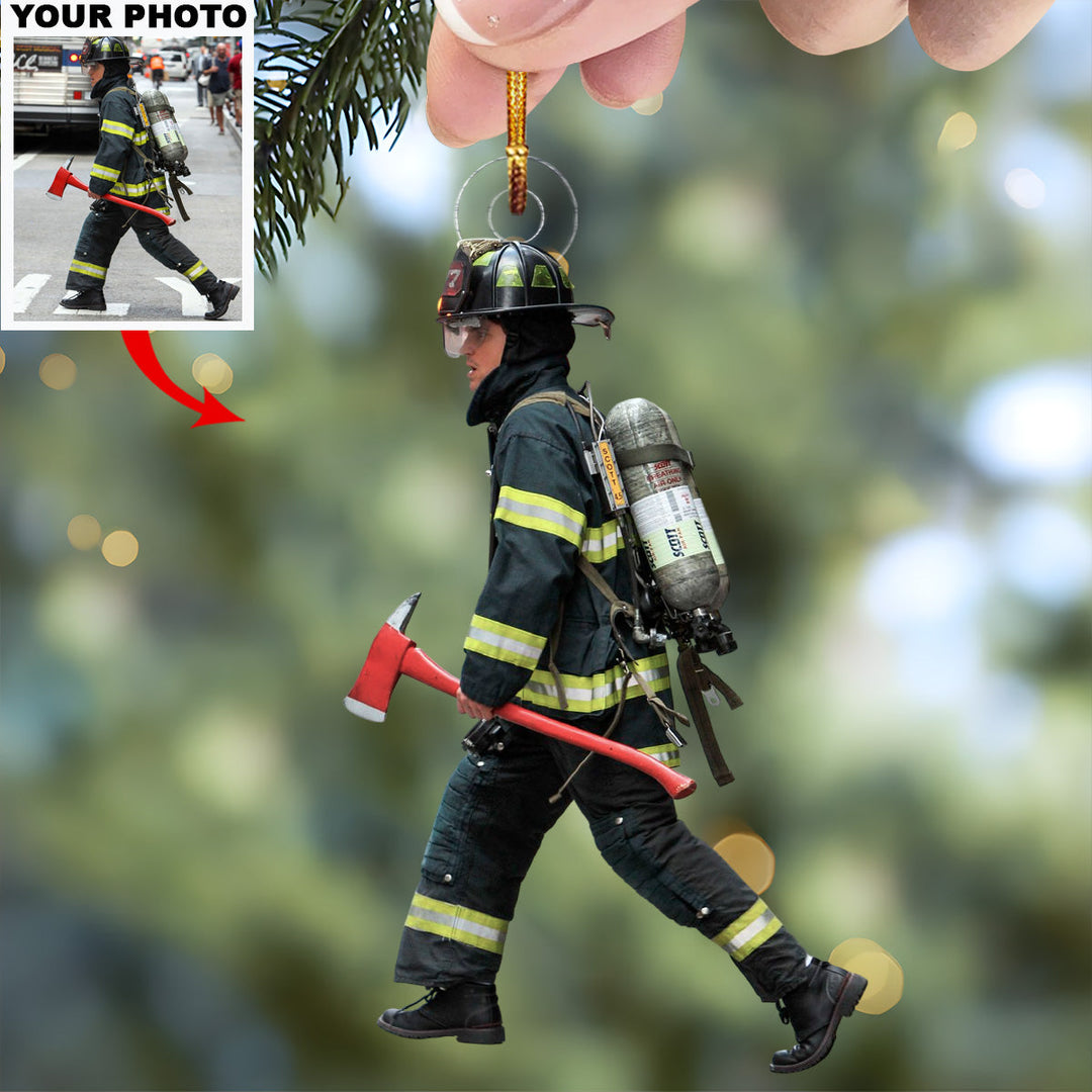 Brave Firefighter - Personalized Photo Mica Ornament - Christmas Gift For Firefighters, Family Members