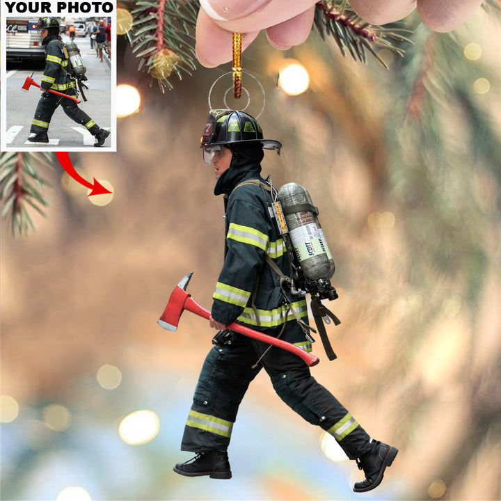 Brave Firefighter - Personalized Photo Mica Ornament - Christmas Gift For Firefighters, Family Members