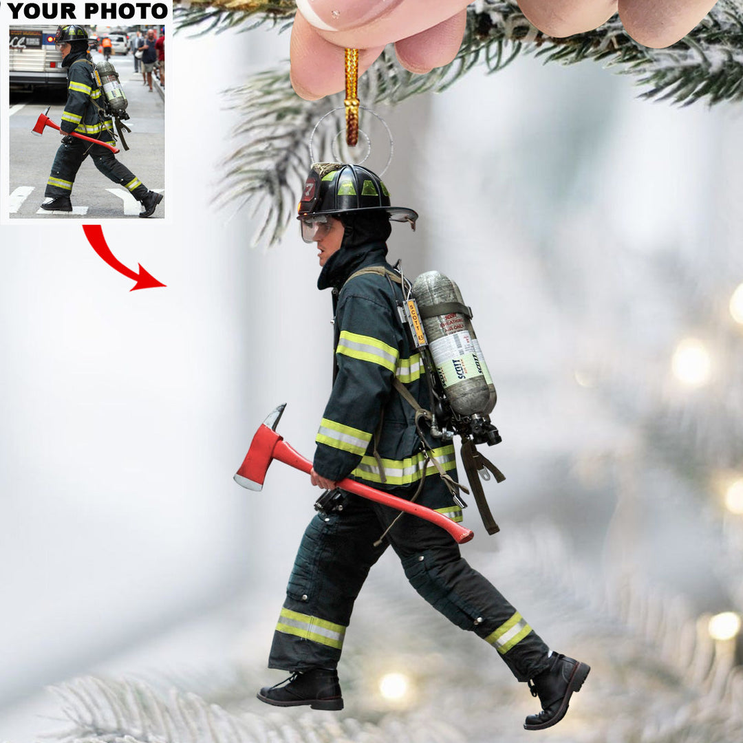 Brave Firefighter - Personalized Photo Mica Ornament - Christmas Gift For Firefighters, Family Members