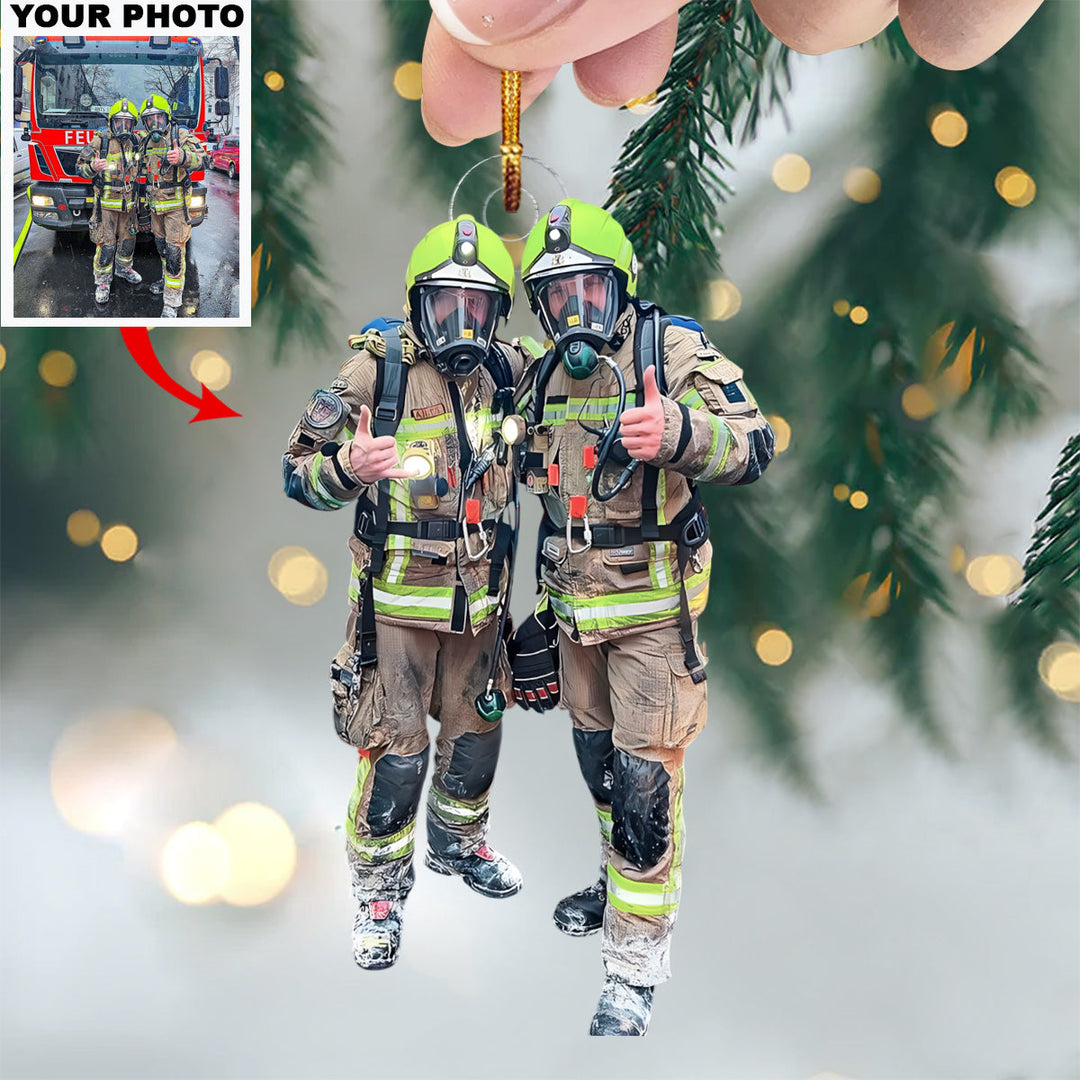 Firefighter Brothers - Personalized Photo Mica Ornament - Christmas Gift For Firefighters, Family Members