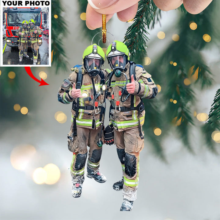 Firefighter Brothers - Personalized Photo Mica Ornament - Christmas Gift For Firefighters, Family Members