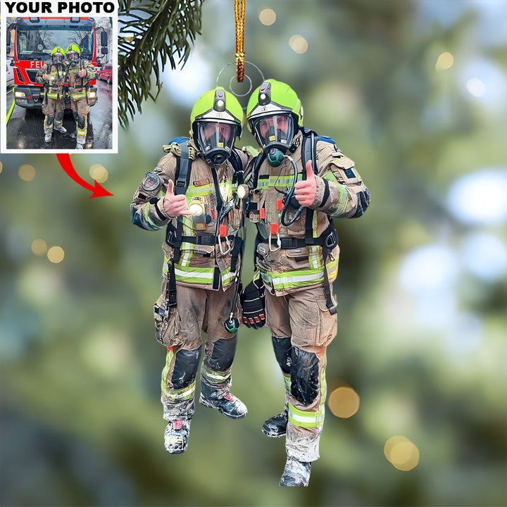 Firefighter Brothers - Personalized Photo Mica Ornament - Christmas Gift For Firefighters, Family Members