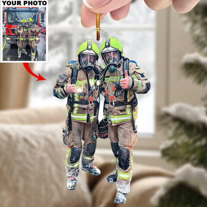 Firefighter Brothers - Personalized Photo Mica Ornament - Christmas Gift For Firefighters, Family Members