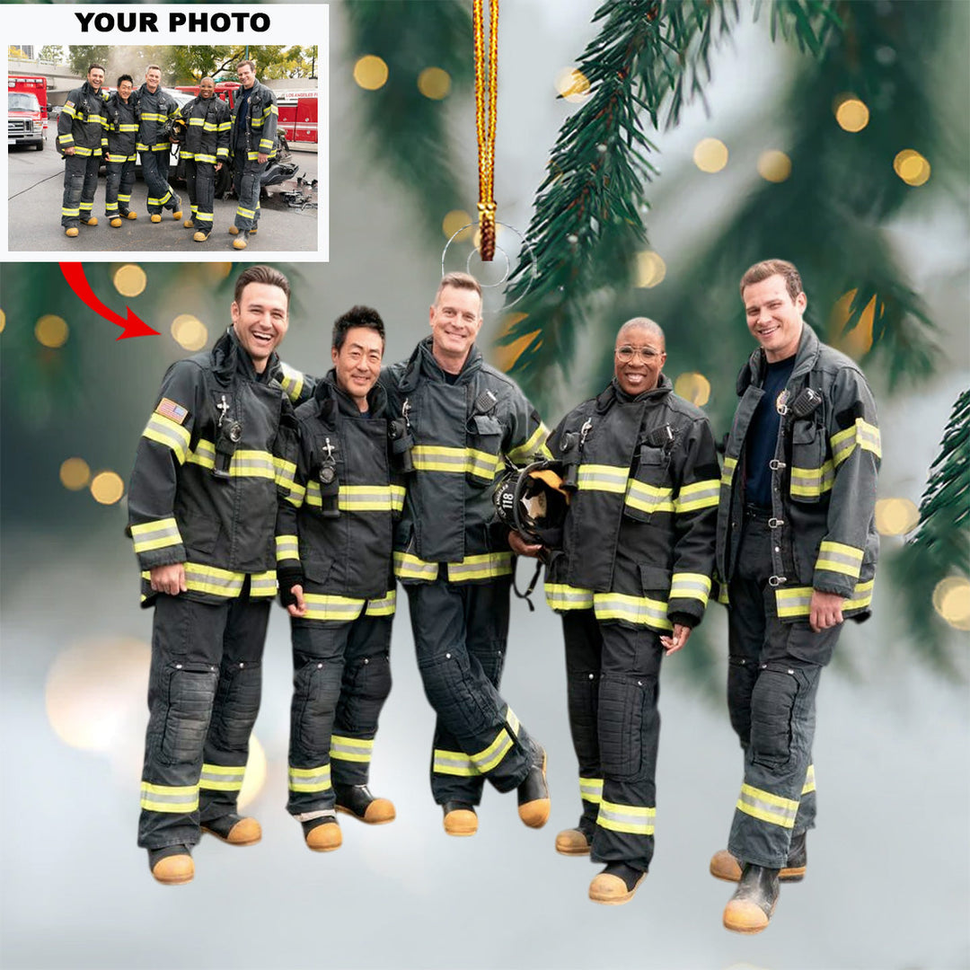 Firefighter Crew - Personalized Photo Mica Ornament - Christmas Gift For Firefighters, Family Members