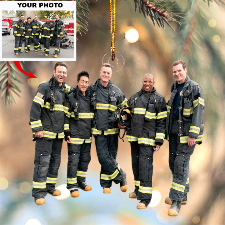 Firefighter Crew - Personalized Photo Mica Ornament - Christmas Gift For Firefighters, Family Members