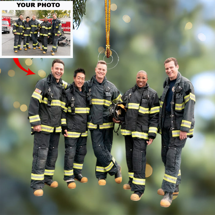 Firefighter Crew - Personalized Photo Mica Ornament - Christmas Gift For Firefighters, Family Members