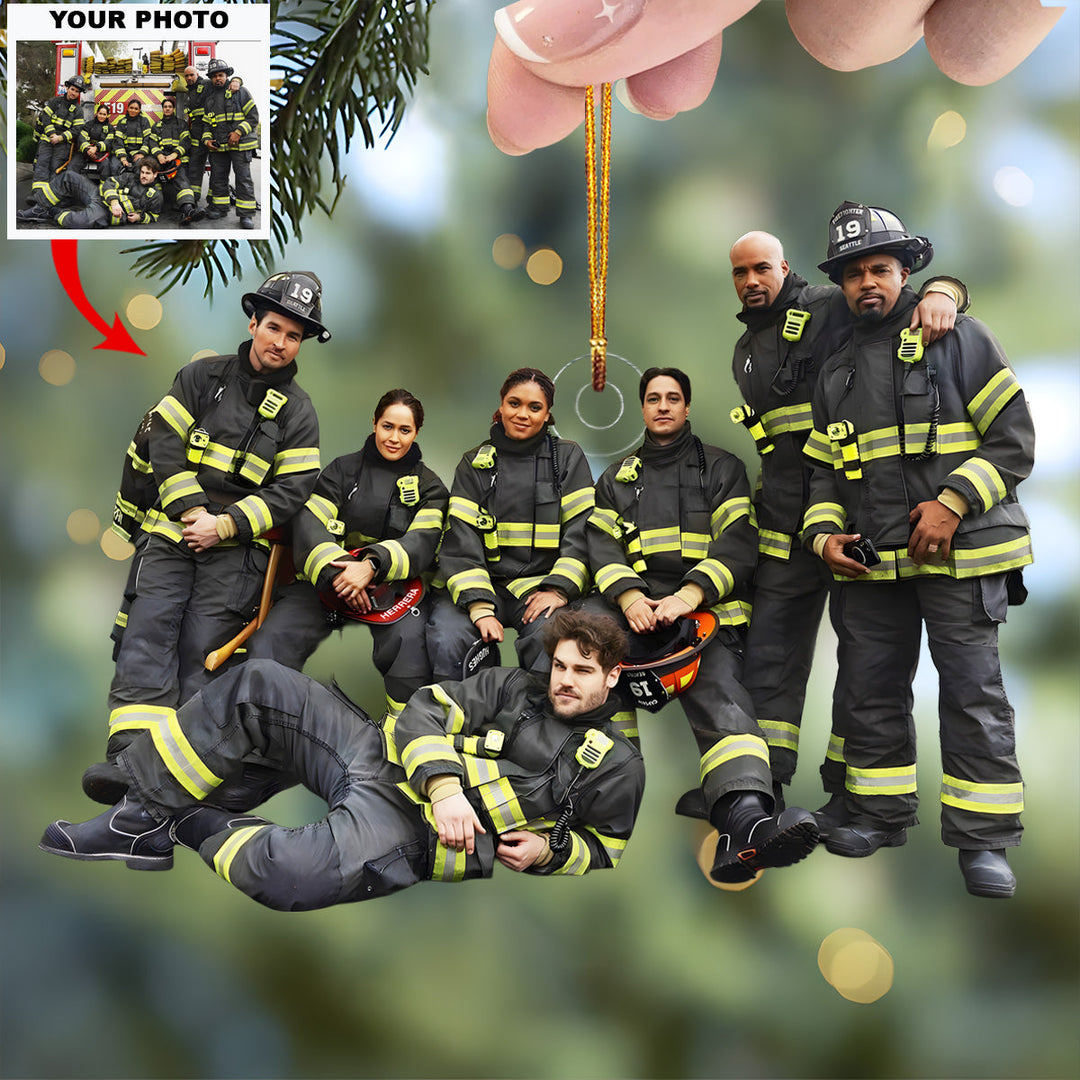 Guardian of Flames - Personalized Photo Mica Ornament - Christmas Gift For Firefighters, Family Members