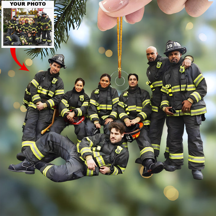Guardian of Flames - Personalized Photo Mica Ornament - Christmas Gift For Firefighters, Family Members