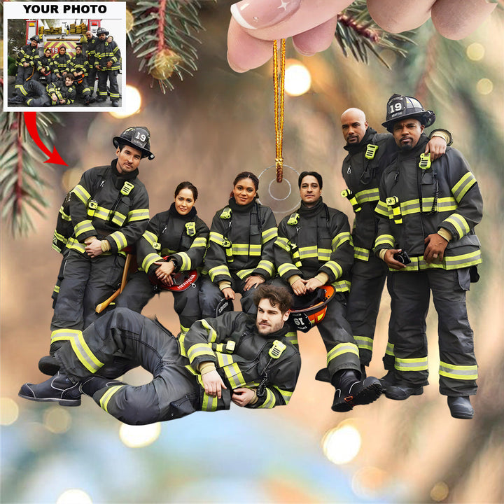 Guardian of Flames - Personalized Photo Mica Ornament - Christmas Gift For Firefighters, Family Members