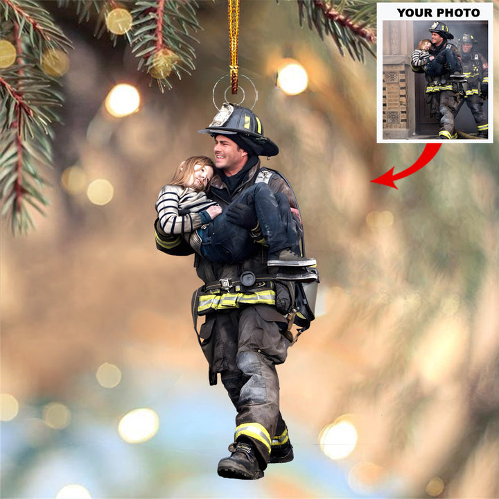 My Firefighter Hero - Personalized Photo Mica Ornament - Christmas Gift For Firefighters, Family Members