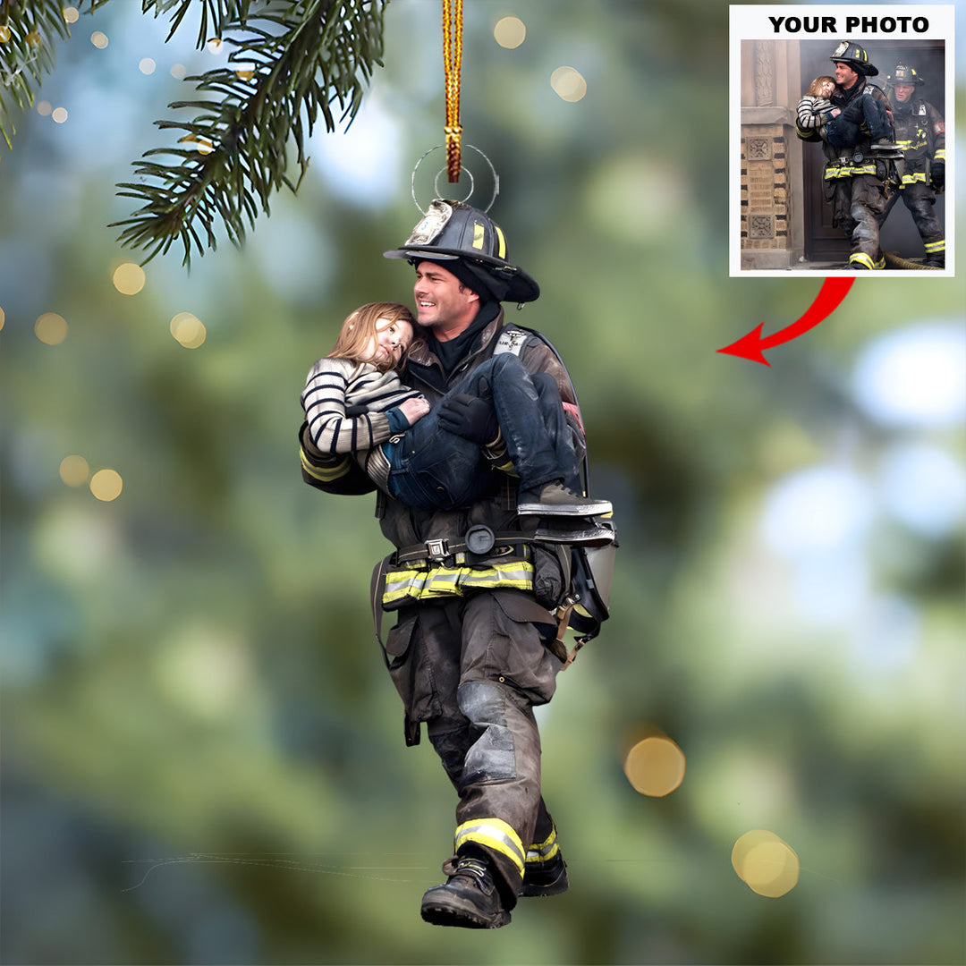 My Firefighter Hero - Personalized Photo Mica Ornament - Christmas Gift For Firefighters, Family Members