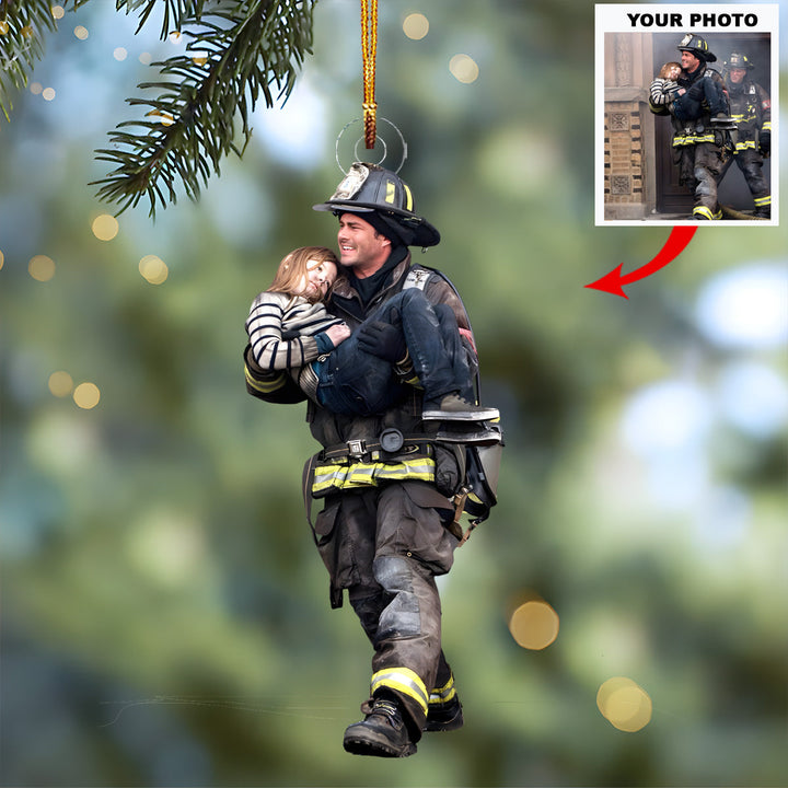 My Firefighter Hero - Personalized Photo Mica Ornament - Christmas Gift For Firefighters, Family Members