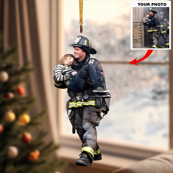 My Firefighter Hero - Personalized Photo Mica Ornament - Christmas Gift For Firefighters, Family Members