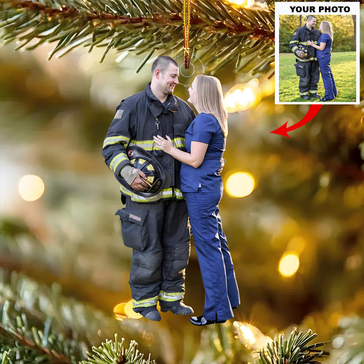 Love My Fireman - Personalized Photo Mica Ornament - Christmas Gift For Firefighters, Family Members