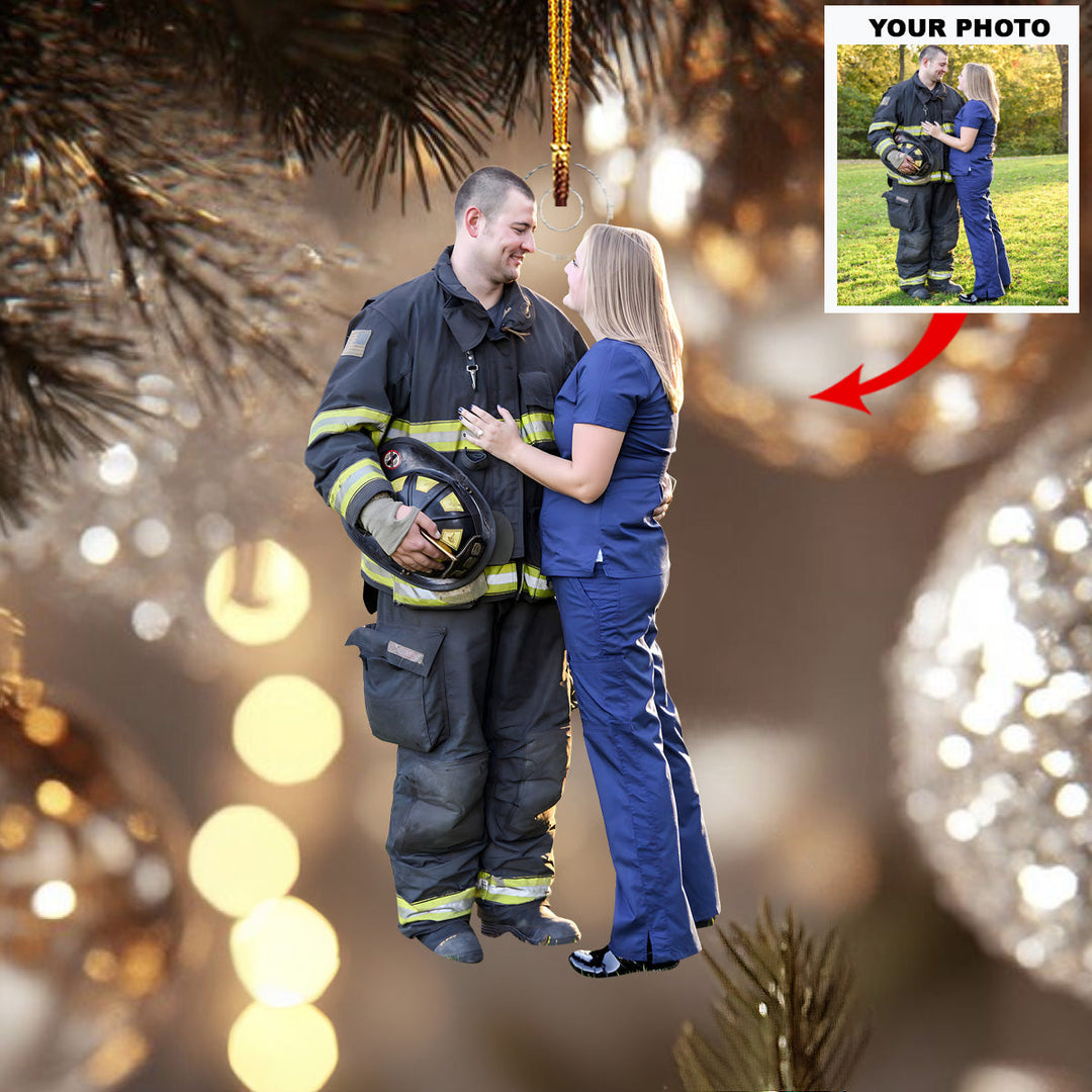 Love My Fireman - Personalized Photo Mica Ornament - Christmas Gift For Firefighters, Family Members