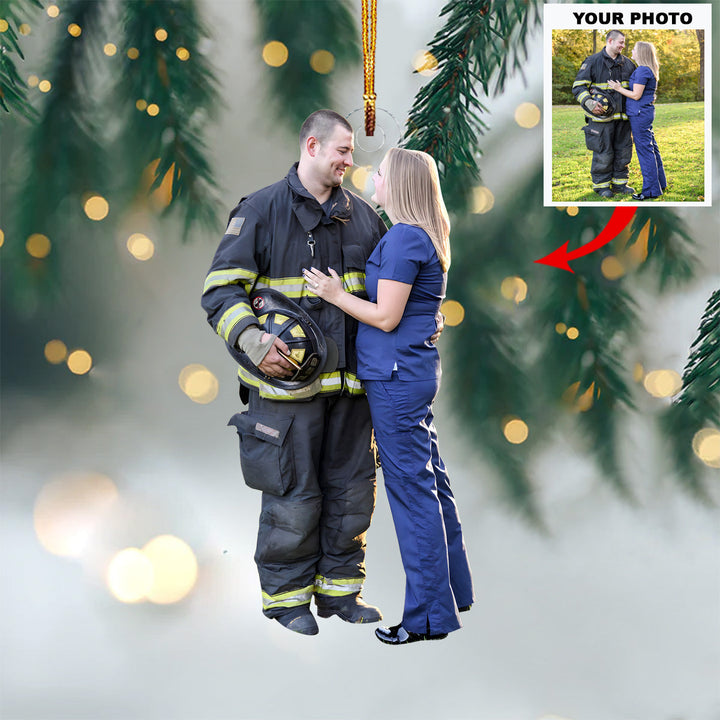 Love My Fireman - Personalized Photo Mica Ornament - Christmas Gift For Firefighters, Family Members