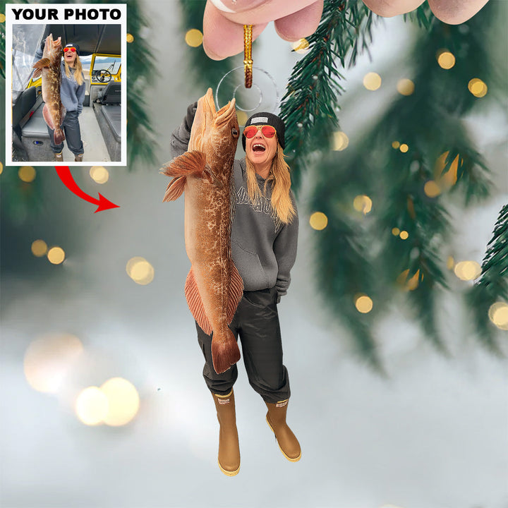 Hooked on Fishing - Personalized Photo Mica Ornament - Christmas Gift For Anglers And Fishing Enthusiasts