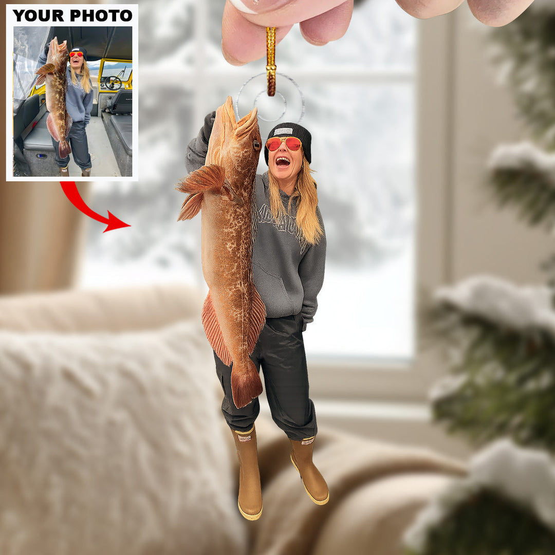 Hooked on Fishing - Personalized Photo Mica Ornament - Christmas Gift For Anglers And Fishing Enthusiasts
