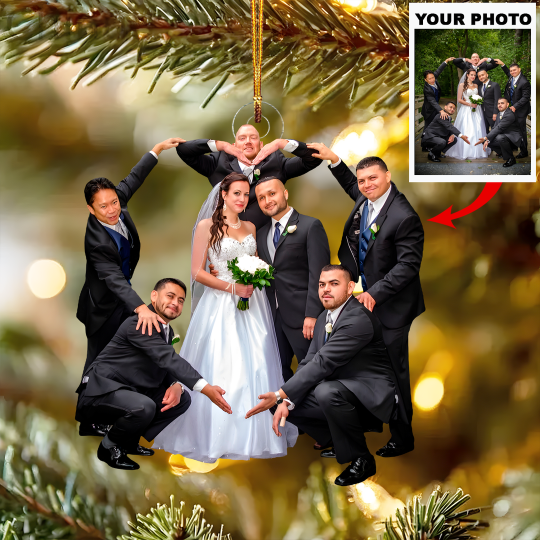 Funny Wedding Pose - Personalized Photo Mica Ornament - Christmas Gift For Newlywed Couples