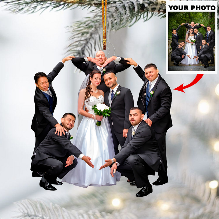 Funny Wedding Pose - Personalized Photo Mica Ornament - Christmas Gift For Newlywed Couples