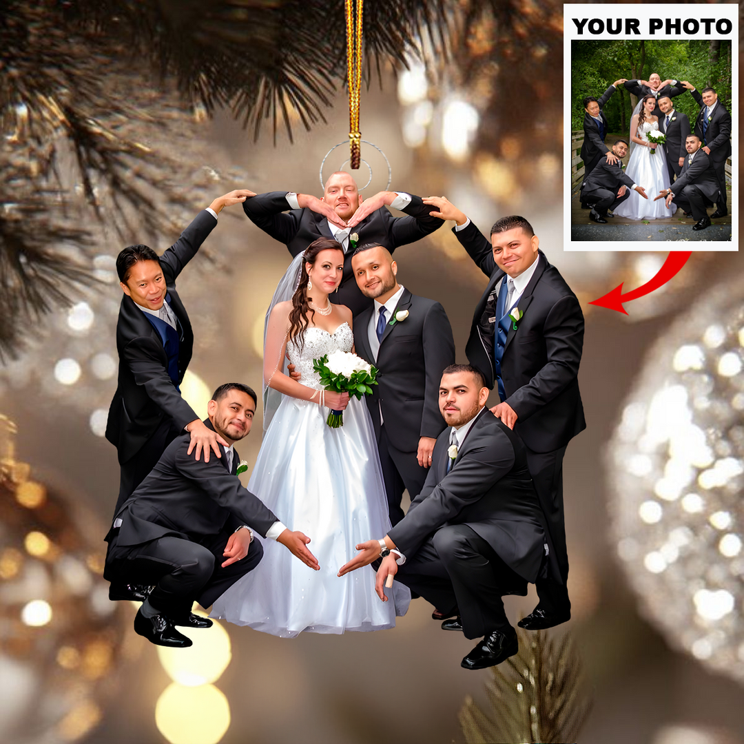 Funny Wedding Pose - Personalized Photo Mica Ornament - Christmas Gift For Newlywed Couples