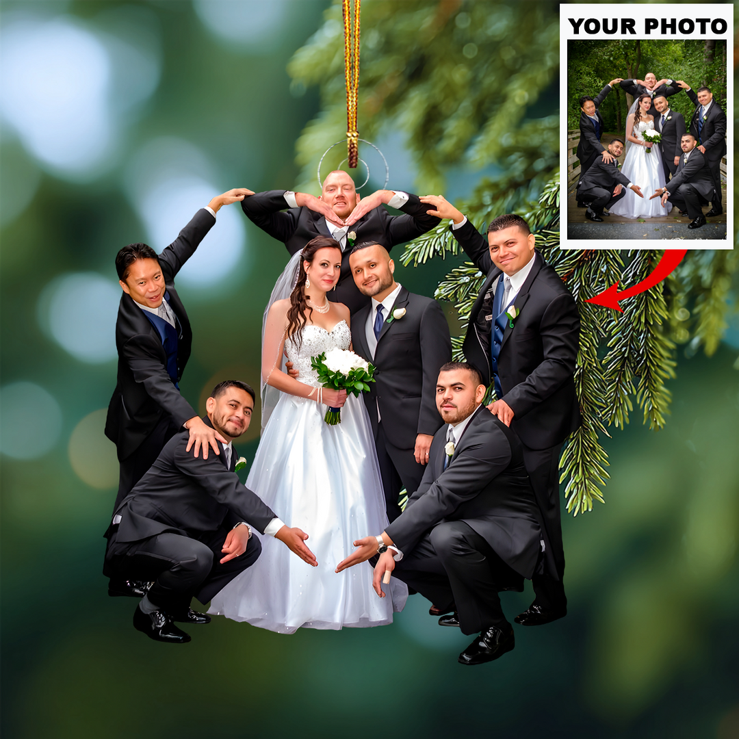 Funny Wedding Pose - Personalized Photo Mica Ornament - Christmas Gift For Newlywed Couples