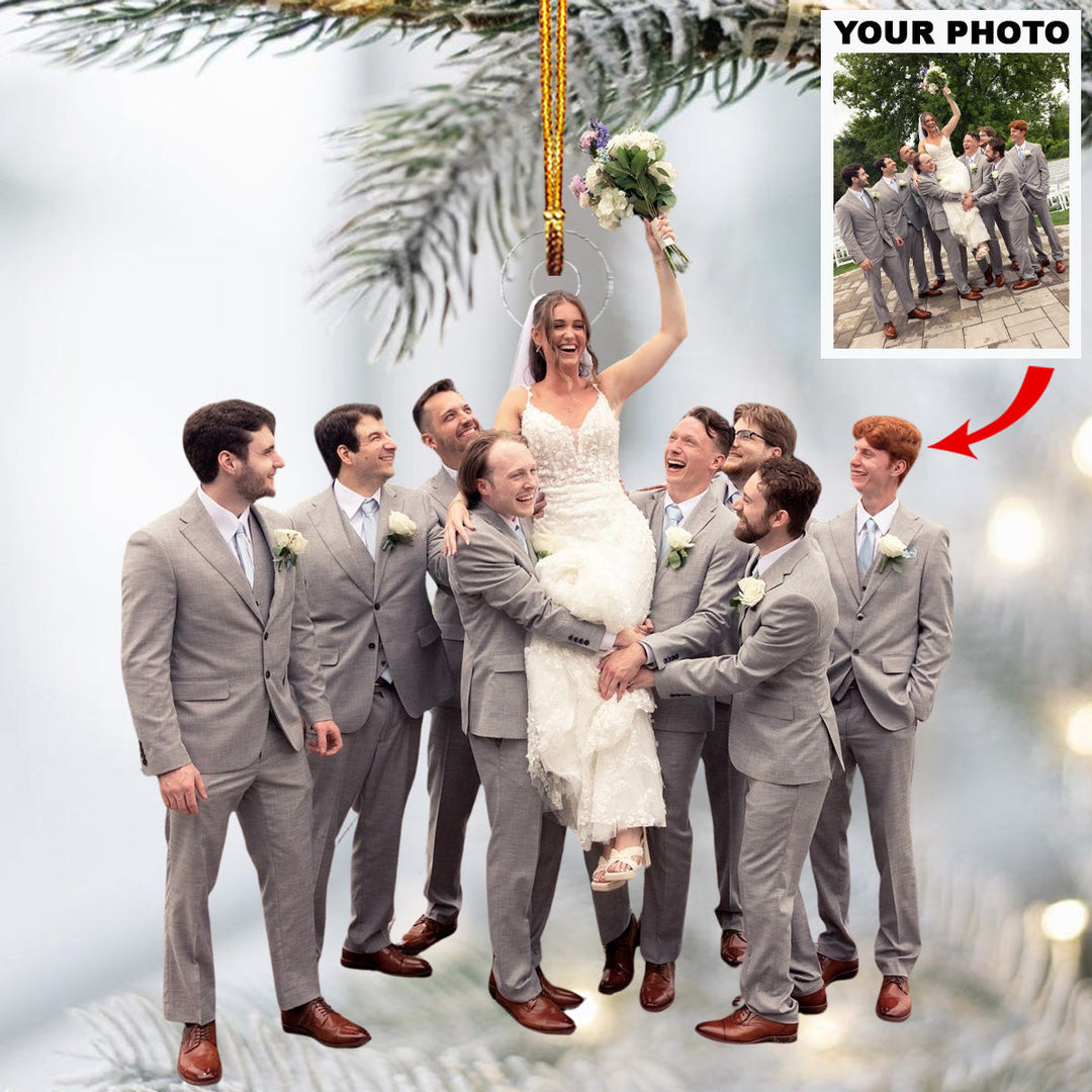Joyful Wedding Moment - Personalized Photo Mica Ornament - Christmas Gift For Newlywed Couples, Family Members