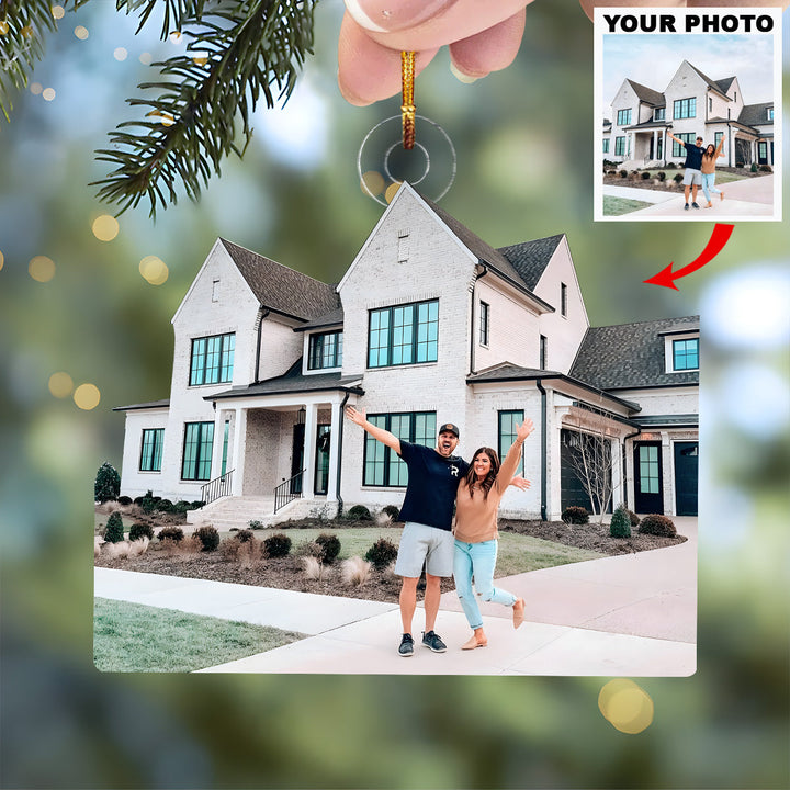 Hello New Home - Personalized Photo Mica Ornament - Christmas Gift For Family Members