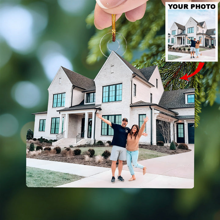 Hello New Home - Personalized Photo Mica Ornament - Christmas Gift For Family Members