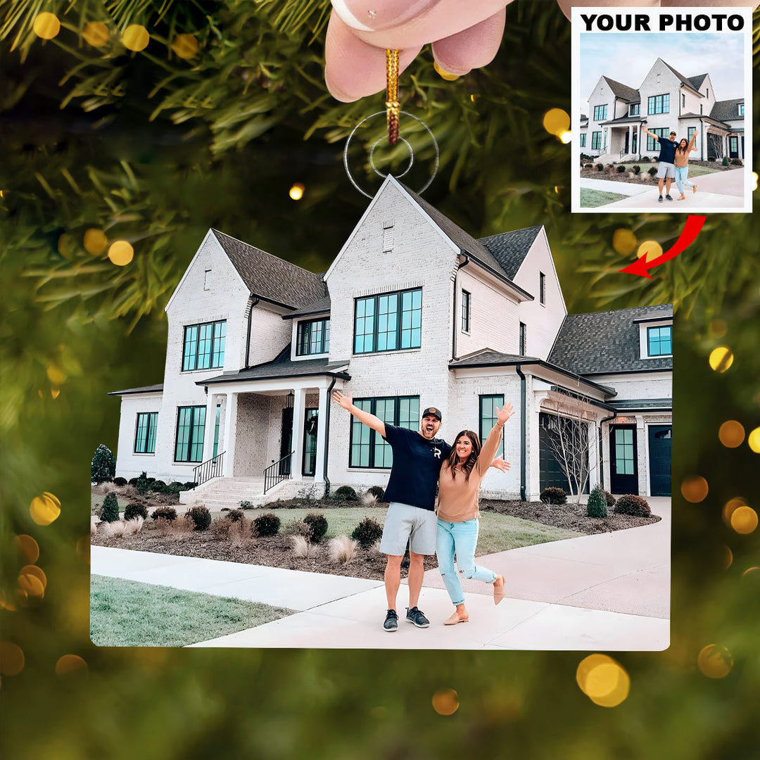 Hello New Home - Personalized Photo Mica Ornament - Christmas Gift For Family Members