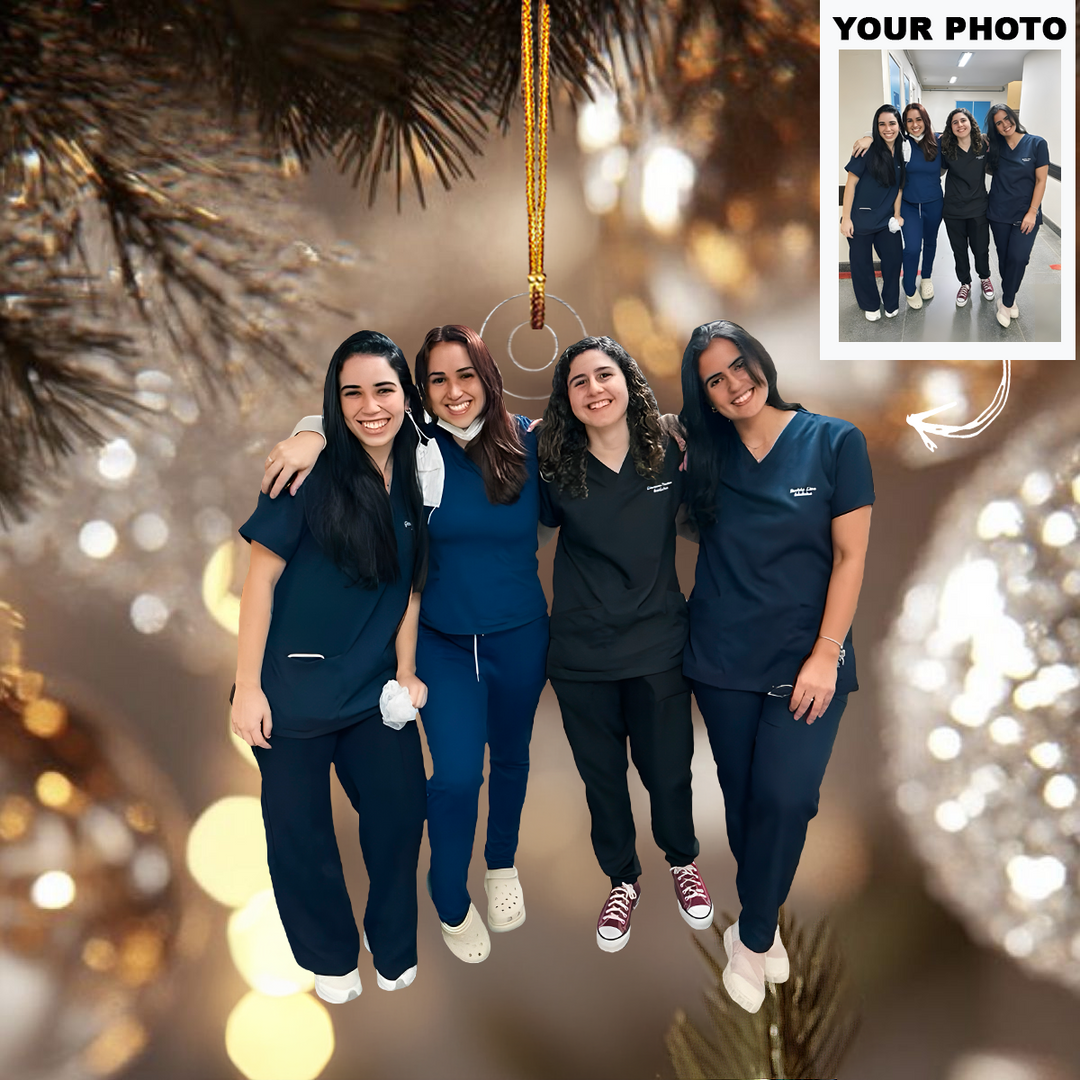 Smiles in Scrubs - Personalized Photo Mica Ornament - Christmas Gift For Nurses
