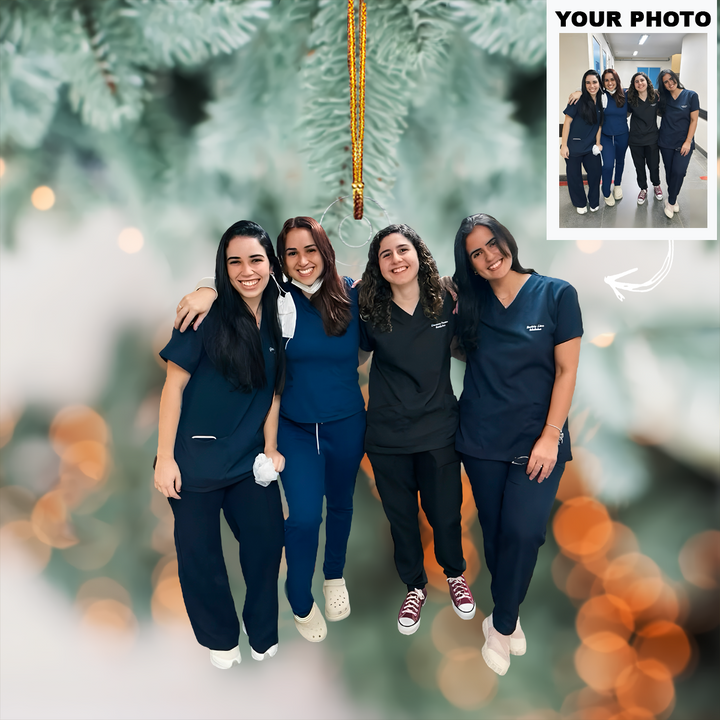 Smiles in Scrubs - Personalized Photo Mica Ornament - Christmas Gift For Nurses
