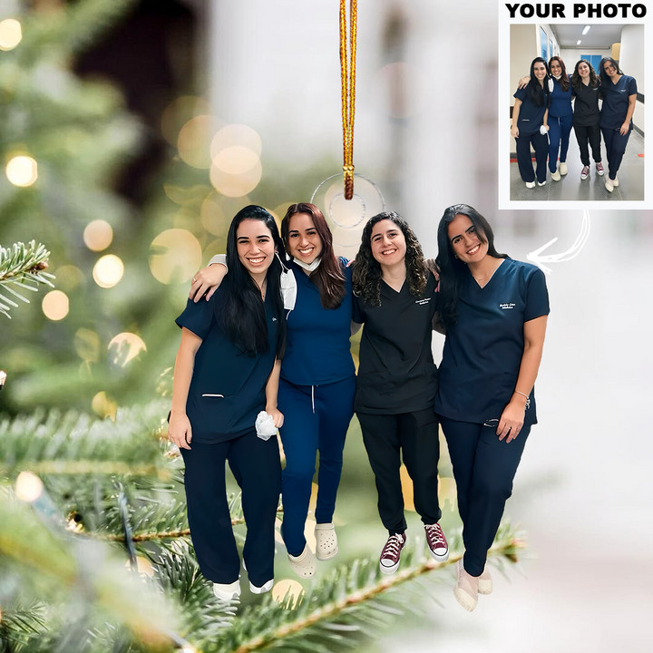 Smiles in Scrubs - Personalized Photo Mica Ornament - Christmas Gift For Nurses