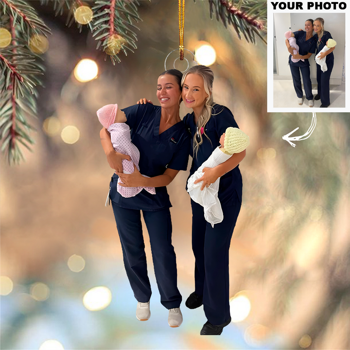 Nurturing Hearts - Personalized Photo Mica Ornament - Christmas Gift For Nurses
