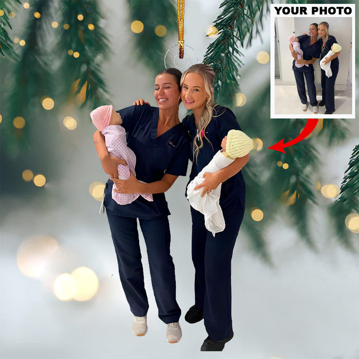 Nurturing Hearts - Personalized Photo Mica Ornament - Christmas Gift For Nurses