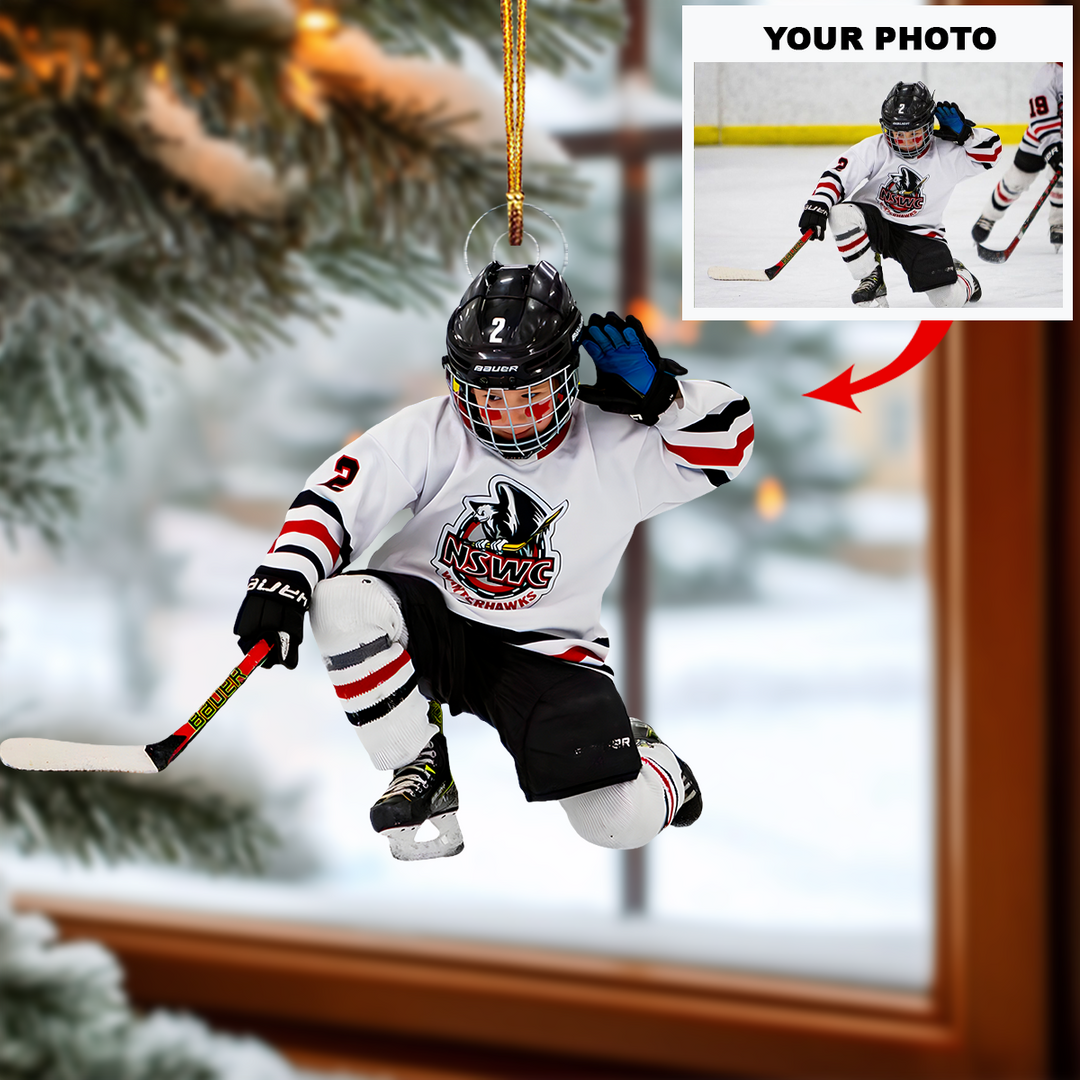 Kids Hockey - Personalized Photo Mica Ornament - Christmas Gift For Children, Hockey Players