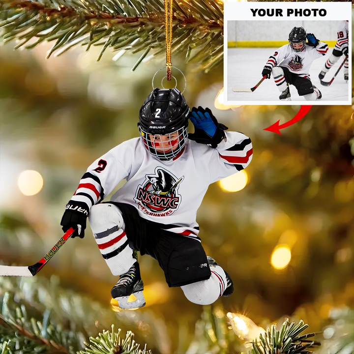 Kids Hockey - Personalized Photo Mica Ornament - Christmas Gift For Children, Hockey Players