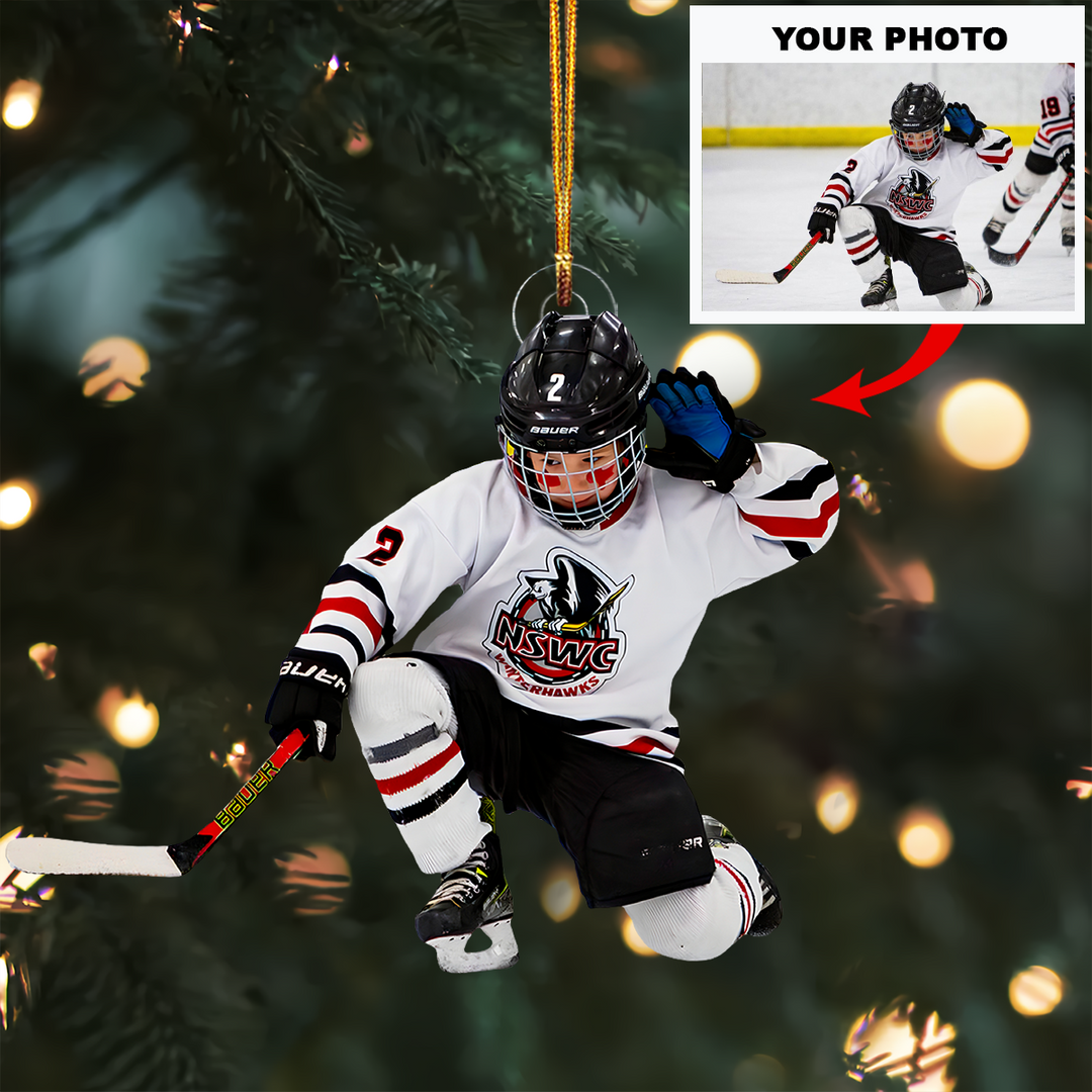 Kids Hockey - Personalized Photo Mica Ornament - Christmas Gift For Children, Hockey Players