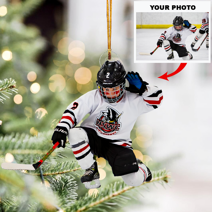 Kids Hockey - Personalized Photo Mica Ornament - Christmas Gift For Children, Hockey Players