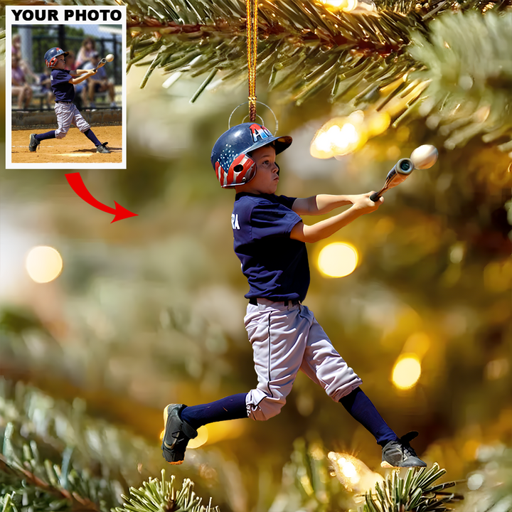 Kids Baseball - Personalized Photo Mica Ornament - Christmas Gift For Children, Baseball Players