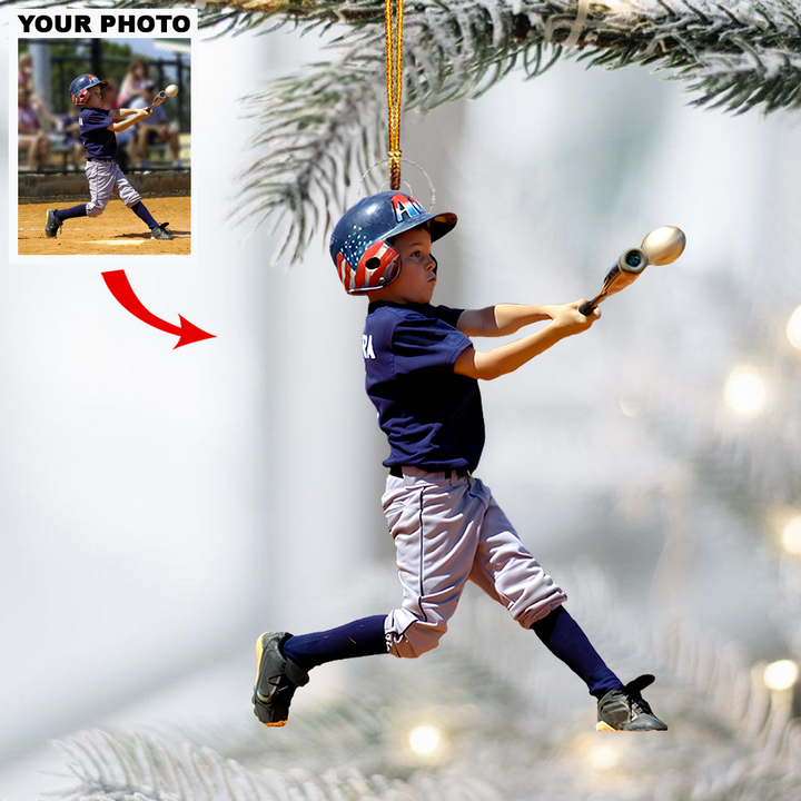 Kids Baseball - Personalized Photo Mica Ornament - Christmas Gift For Children, Baseball Players