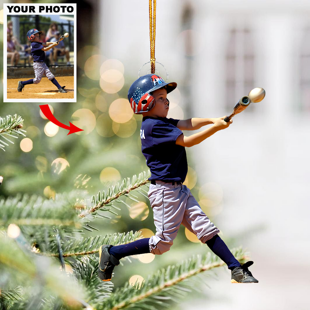 Kids Baseball - Personalized Photo Mica Ornament - Christmas Gift For Children, Baseball Players
