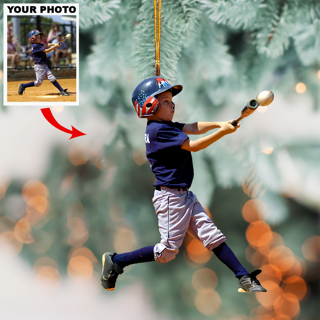 Kids Baseball - Personalized Photo Mica Ornament - Christmas Gift For Children, Baseball Players