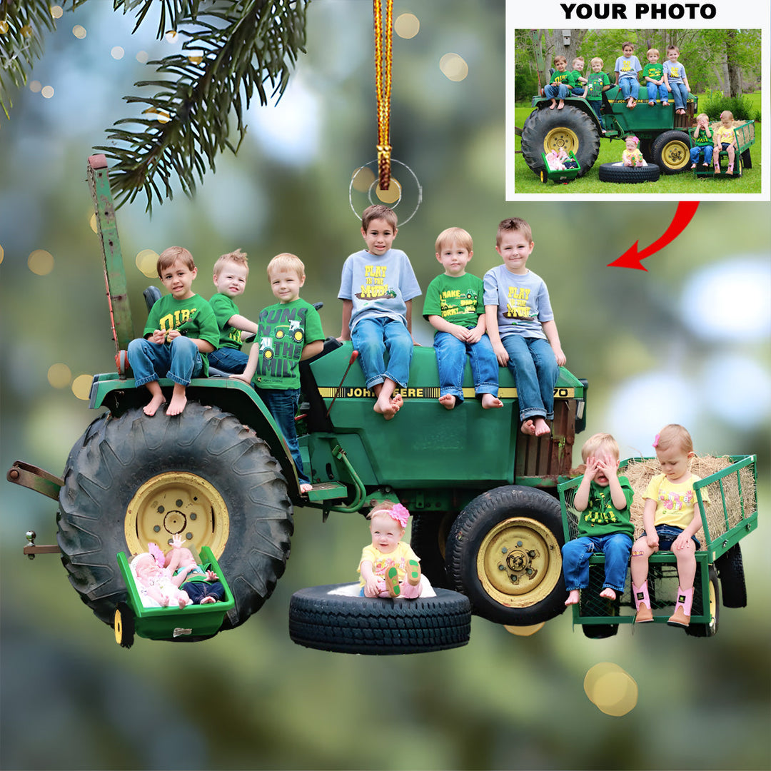 Family Tractor - Personalized Photo Mica Ornament - Christmas Gift For Family Members, Farmers