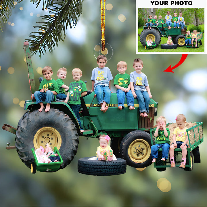 Family Tractor - Personalized Photo Mica Ornament - Christmas Gift For Family Members, Farmers