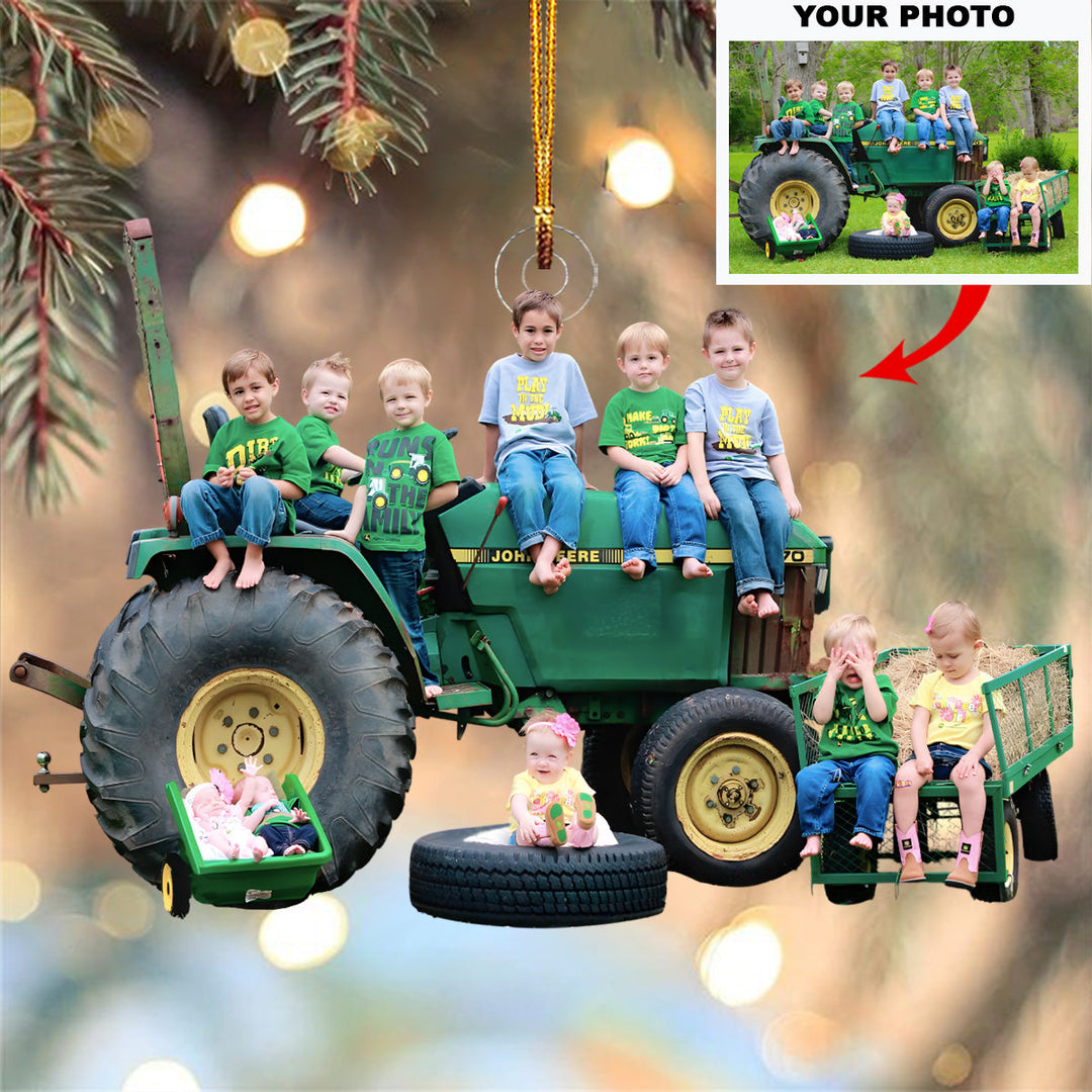 Family Tractor - Personalized Photo Mica Ornament - Christmas Gift For Family Members, Farmers