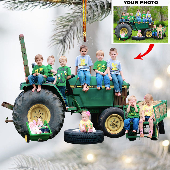 Family Tractor - Personalized Photo Mica Ornament - Christmas Gift For Family Members, Farmers