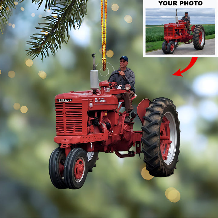 Classic Red Tractor - Personalized Photo Mica Ornament - Christmas Gift For Family Members, Farmers