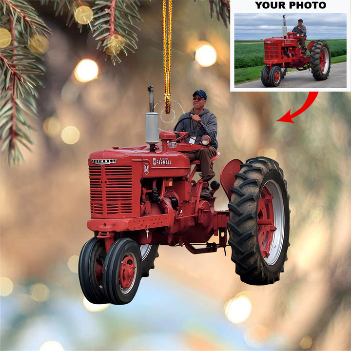 Classic Red Tractor - Personalized Photo Mica Ornament - Christmas Gift For Family Members, Farmers