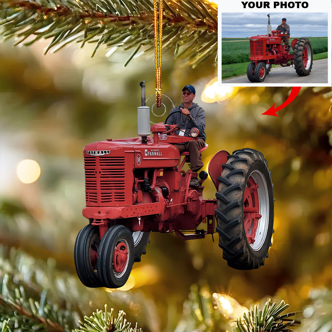 Classic Red Tractor - Personalized Photo Mica Ornament - Christmas Gift For Family Members, Farmers